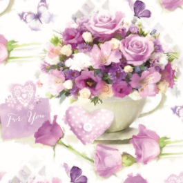 Gift Tag Teacup With Purple Flowers