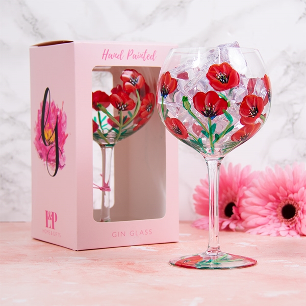 Gin Glass Hand Painted Lynsey Johnstone Poppies