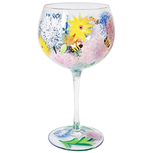 Gin Glass Hand Painted Lynsey Johnstone Alliums & Bees