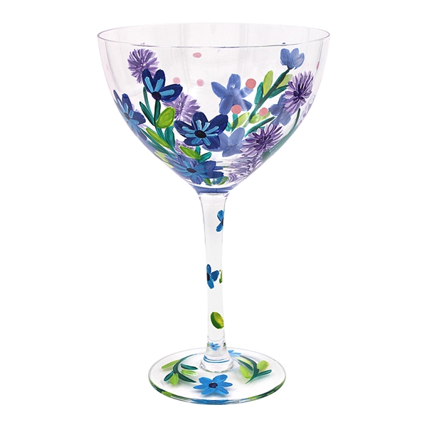 Cocktail Glass Hand Painted Lynsey Johnstone Cornflowers