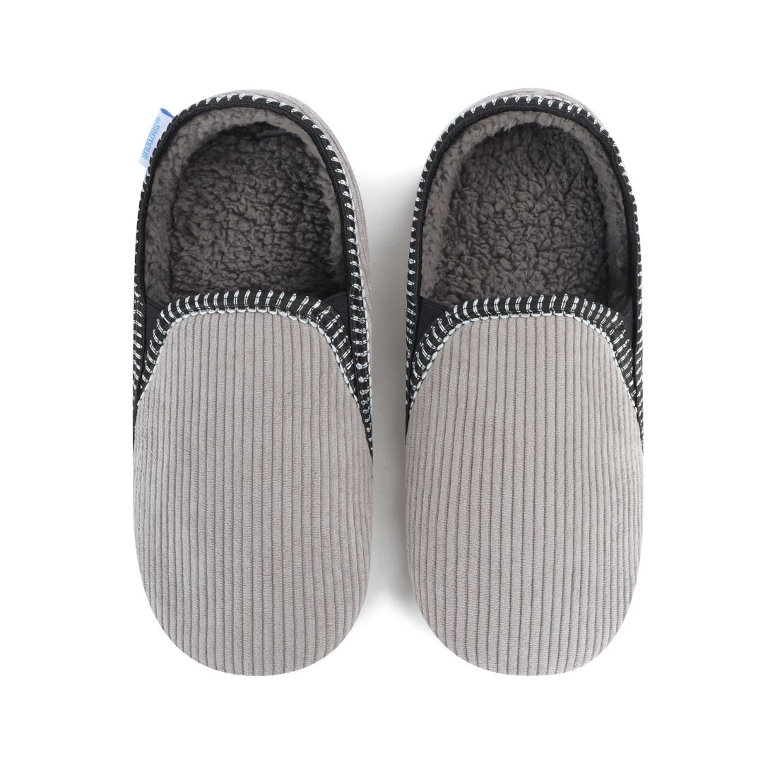 Snoozies Mens Fleece Slippers Alpine Cord Grey